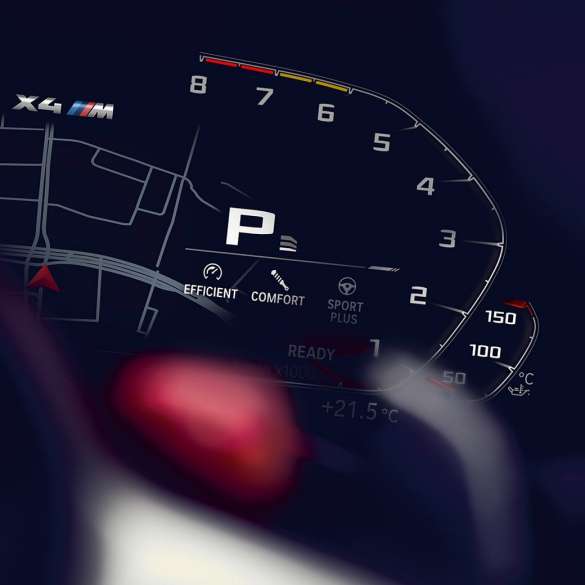 BMW X4 M Competition,轉速計數器。 BMW X4 M Competition,內飾,專用儀表組合,帶轉速計數器。
