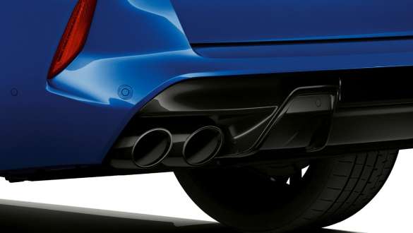 BMW X5 M Competition 的排氣管飾條 黑色鍍鉻排氣管飾條 BMW X5 M Competition F95 Marina Bay Blue 金屬外觀漆面外觀