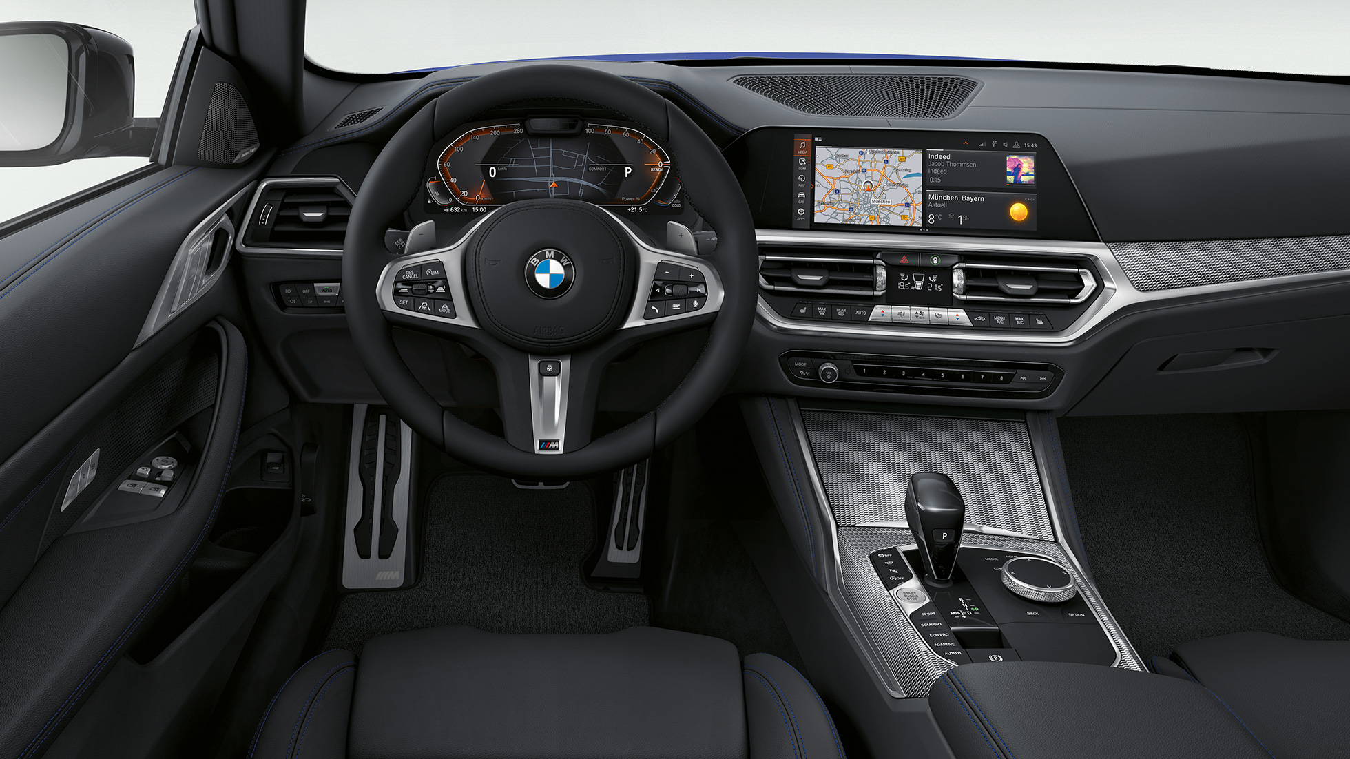 BMW 4 Series Coupé M Sport 套件 G22 2020,裝飾 BMW 4 Series Coupé M Sport 套件,內飾,專屬皮革裝飾