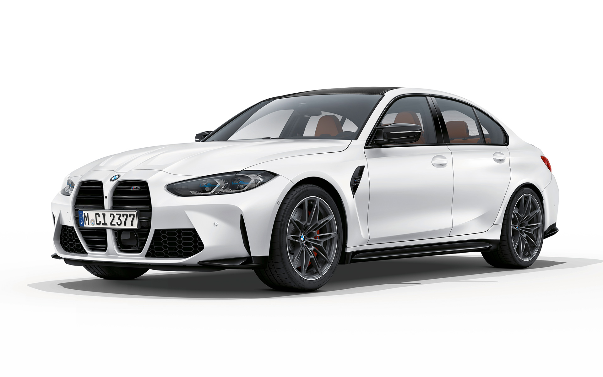 BMW M3 Competition G80 2020 Frozen Brilliant White 金屬外觀漆面四分之三前視圖