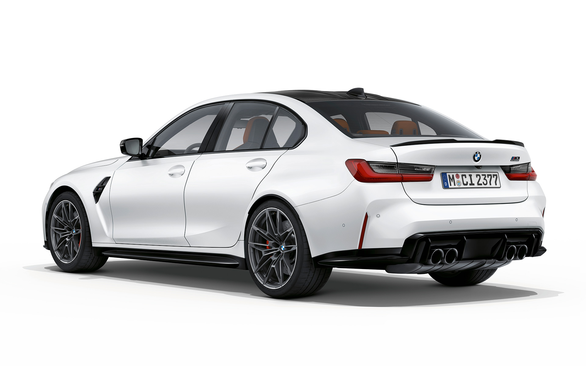 BMW M3 Competition G80 2020 Frozen Brilliant White 金屬外觀漆面四分之三後視圖