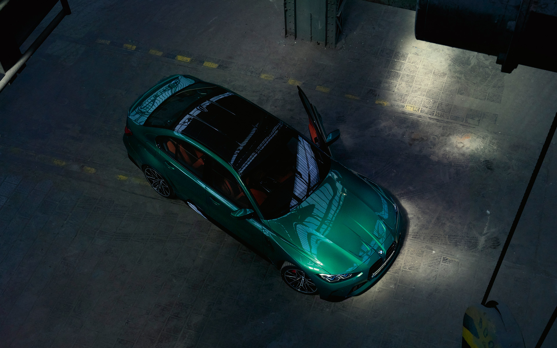 BMW M3 Sedan G80 2020 Isle of Man Green 金屬外觀漆面俯視圖碳纖維車頂