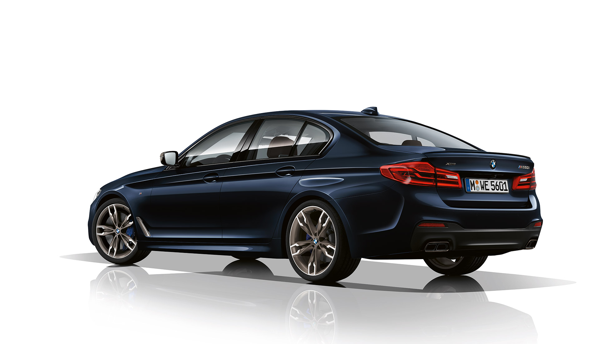 M Sport brake. BMW M550i and BMW M550d design three-quarter rear shot.