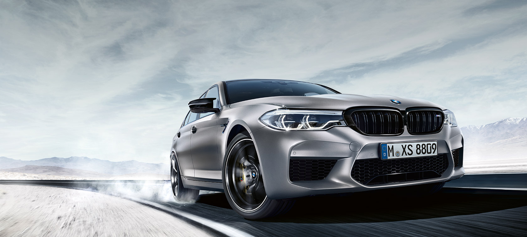 BMW M5 Competition. BMW M5 Competition three-quarter front view.