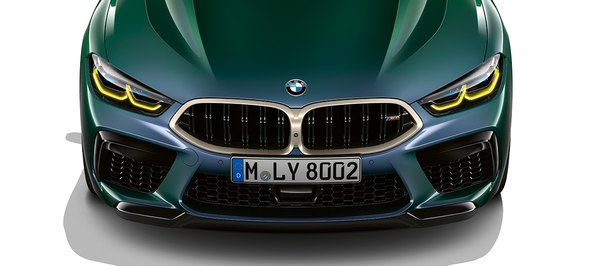 BMW M8 Gran Coupé First Edition front view BMW M8 Gran Coupé First Edition F93 2020 BMW Individual Aurora Diamond Green metallic front view