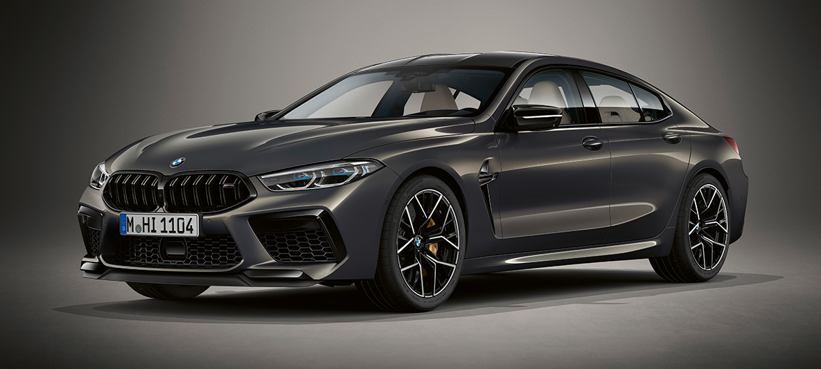 BMW M8 Competition Gran Coupé BMW Individual Dravite Grey metallic BMW M8 Competition Gran Coupé three-quarter front F93 2020 BMW Individual Dravite Grey metallic three-quarter front view