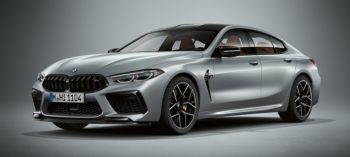 BMW M8 Competition Gran Coupé BMW Individual Frozen Bluestone metallic BMW M8 Competition Gran Coupé three-quarter front F93 2020 BMW Individual Frozen Bluestone metallic three-quarter front view