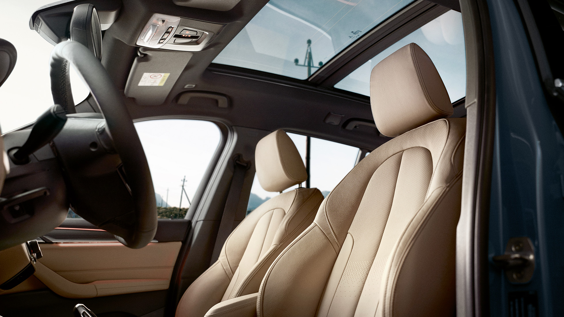 BMW X1 interior, sport seats. BMW X1 interior, view of ergonomic sport seats.