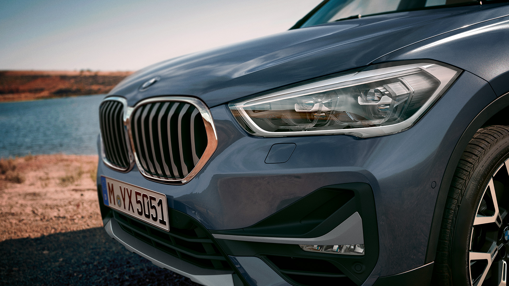 BMW X1, Adaptive LED headlights. BMW X1, close-up of the Adative LED headlights.