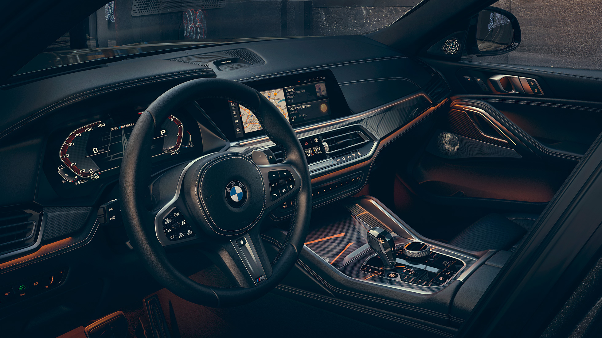 駕駛艙,12.3 英吋顯示螢幕視圖。 BMW X6 駕駛艙,12.3 英吋顯示螢幕視圖。