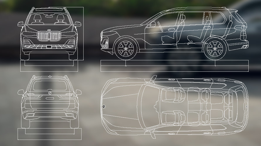 輪廓圖 BMW X7 G07 LCI 輪廓圖正面側面尾部頂部視圖 BMW X7 G07 LCI