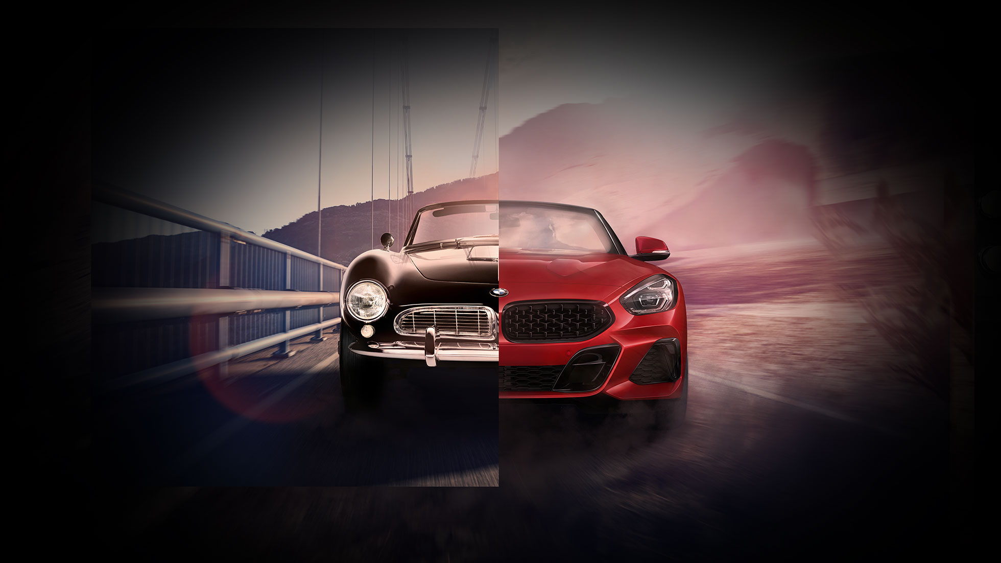 BMW 507 和 BMW Z4 Roadster 黑色 BMW 507 和 BMW Z4 Roadster 的分屏