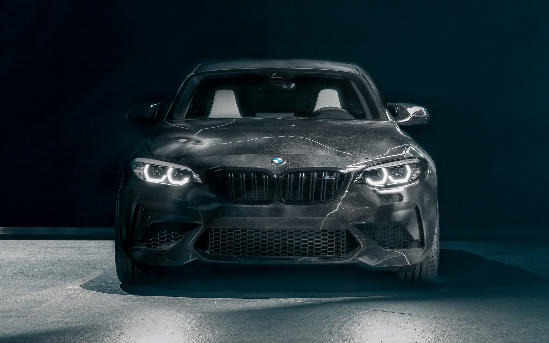 BMW M2 Edition designed by FUTURA 2000 F87 2020 front view BMW M2 Edition designed by FUTURA 2000 F87 2020 front view against black background