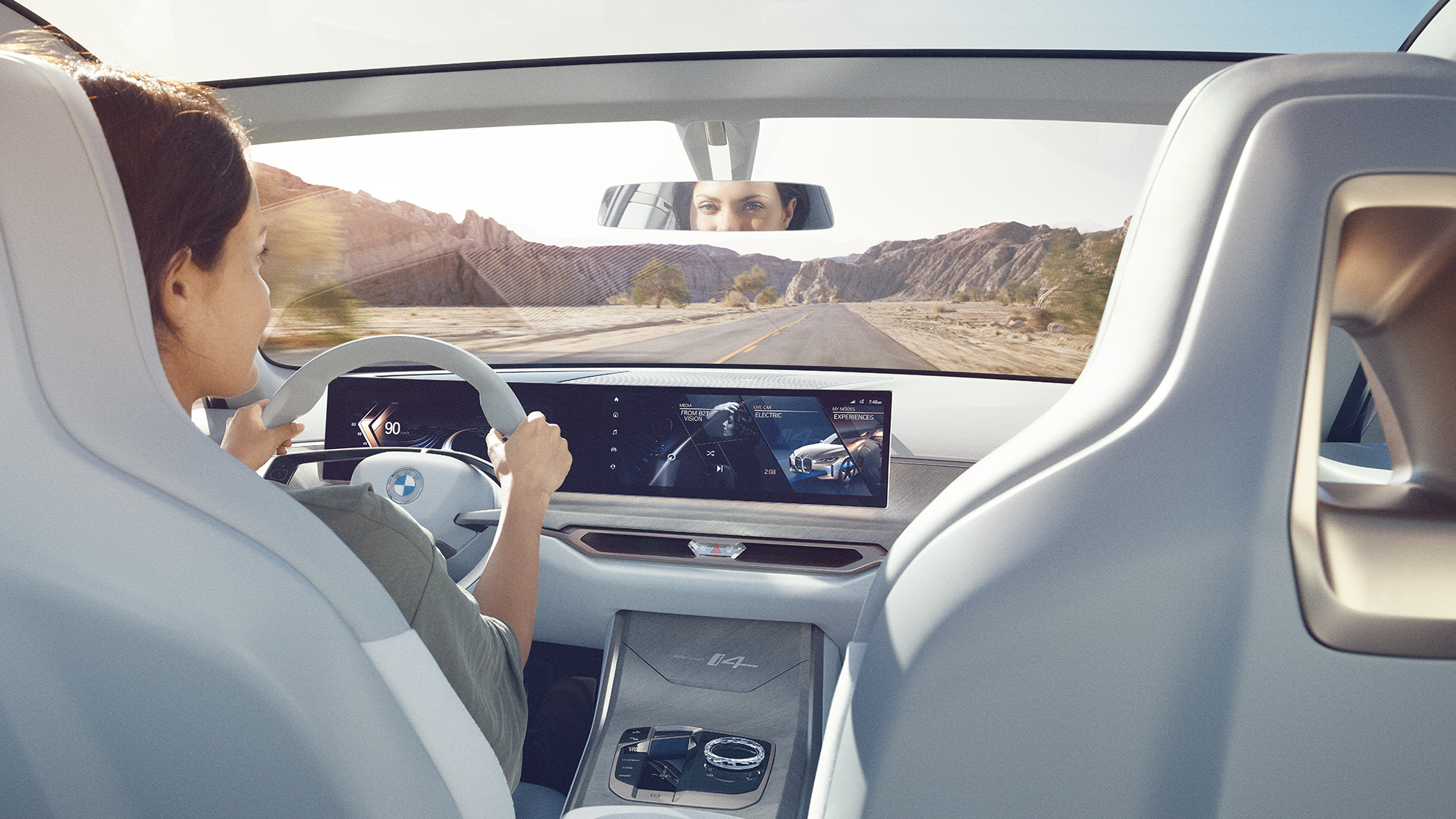 曲面顯示螢幕 BMW Concept i4 2020 G26 BMW Concept i4 2020 G26 電動汽車全電動 BMW Gran Coupé 曲面顯示螢幕數字化螢幕