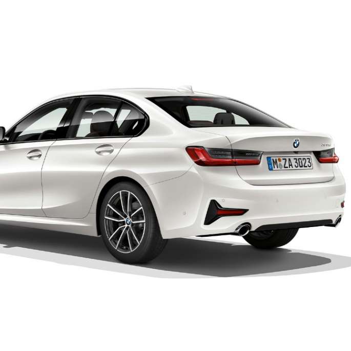 Three-quarter rear shot of the BMW 3 Series Sedan with Model Sport Line features.