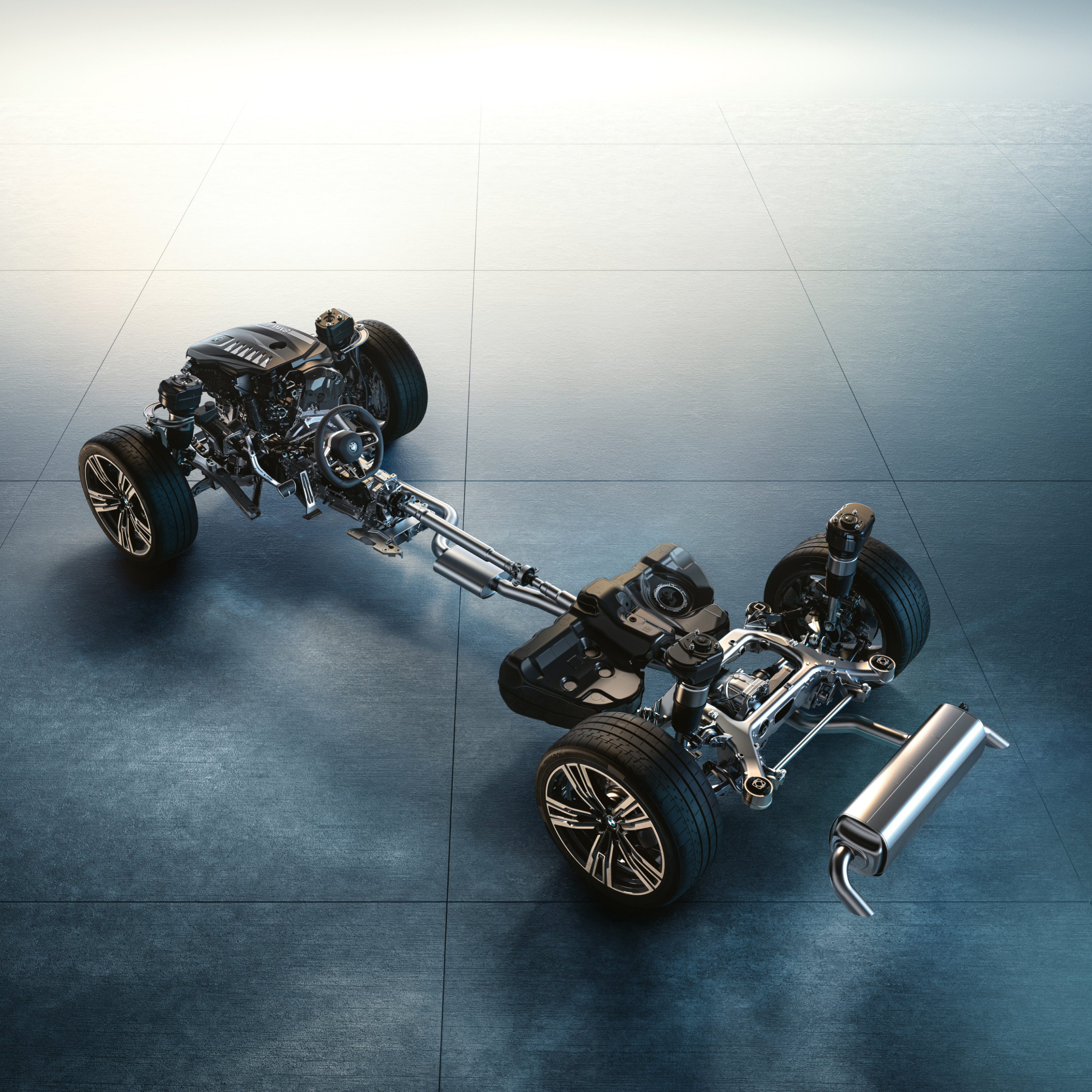BMW 車輛底盤的特寫 